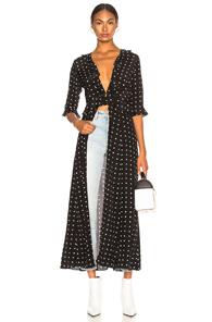 We Are Leone Ruby Ruffle Maxi Cardigan In Black,polka Dots