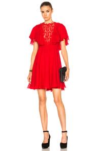 Giambattista Valli Georgette Lace Insert Dress In Red