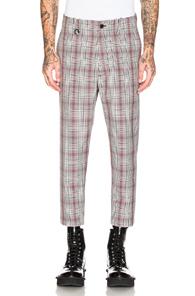 Oamc Cropped Zip Pants In Gray,checkered & Plaid