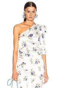 Les Reveries One Shoulder Top In Blue,floral,purple,white