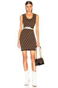 Fendi Logo Knit Dress In Black,brown