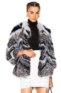 Yves Salomon Fox Jacket In Blue,gray,white