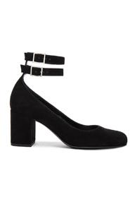 Saint Laurent Suede Babies Buckle Pumps In Black
