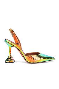 Amina Muaddi Holly Leather Sling Back Heel In Green,yellow,orange,metallic