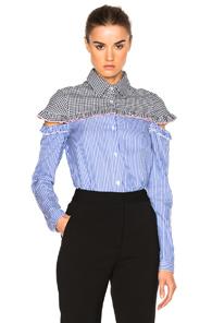 Sandy Liang Mercury Top In Blue,stripes,checkered & Plaid