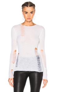 R13 Lightweight Shredded Sweater In White