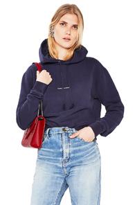 Saint Laurent Small Logo Faded Hoodie In Blue