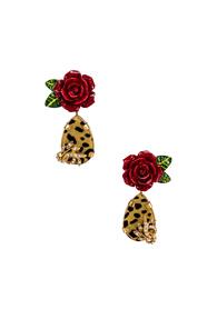 Dolce & Gabbana Leo & Roses Earrings In Animal Print,floral,metallic,red