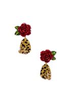 Dolce & Gabbana Leo & Roses Earrings In Animal Print,floral,metallic,red