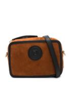 Fendi Mini Suede Logo Emblem Camera Case In Brown