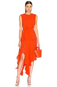 Sies Marjan Helena Ruffle Asymmetrical Full Dress In Orange