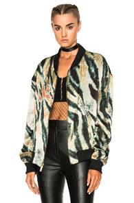 Baja East Print Satin Bomber Jacket In Abstract,black,green,neutrals