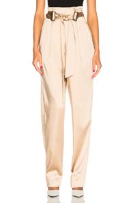 Sally Lapointe Stretch Satin Belt Tapered Pant In Neutrals