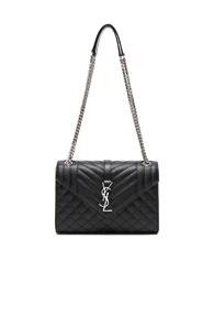 Saint Laurent Medium Monogramme Envelope Chain Bag In Black