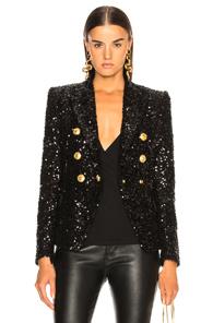 Balmain Sequin Double Breasted Blazer In Black