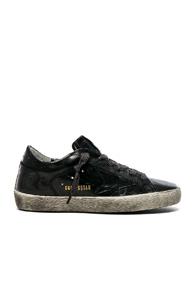 Golden Goose Croc Embossed Leather Superstar Sneakers In Black,animal Print
