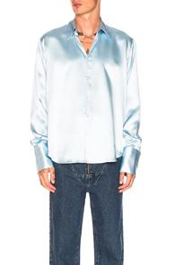 Martine Rose Double Cuff Satin Shirt In Blue