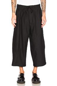 Yohji Yamamoto Side Tape Wide Elastic Trousers In Black