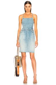 Mother Tie Back Knee Dress Fray In Blue