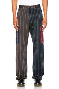 Loewe Patchwork Stripe Cargo Trouser In Blue,green,red,stripes