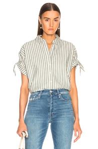 The Great Tie Sleeve Top In Green,stripes