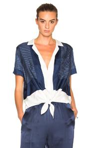 Equipment Keira Tie Front Top In Blue,geometric Print