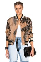 Off-white Banana Leaf Varsity Bomber In Neutrals,abstract
