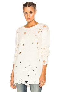R13 Shredded Crewneck Sweater In White