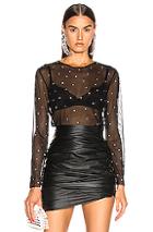 Norma Kamali Rhinestone Long Sleeve Crew Top In Black
