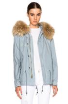 Mr & Mrs Italy Short Canvas Parka Jacket With Raccoon Fur In Blue