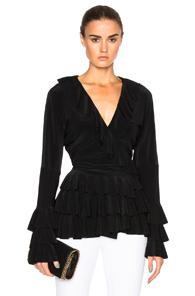 Norma Kamali Ruffle Dolman Wrap Top In Black