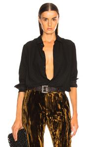 Saint Laurent Long Sleeve Blouse In Black,geometric Print