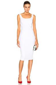 Victoria Beckham Dense Rib Deep Back Fitted Dress In White