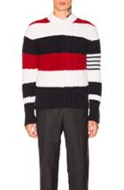 Thom Browne Chunky Cable Classic Crewneck Pullover In Blue,red,stripes,white