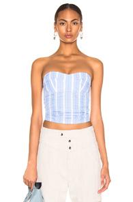 Jil Sander Strapless Bustier Top In Blue,stripes,white
