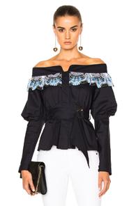 Peter Pilotto Cotton Lace Belted Top In Blue