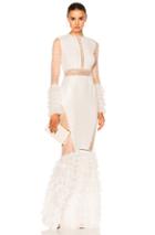 Jonathan Simkhai Tiered Ruffle Long Sleeve Lace Dress In White