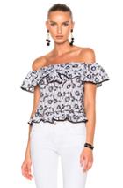 Nicholas Camelia Embroidery Off Shoulder Top In Black,floral,white