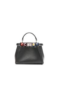 Fendi Shatoosh Leather Multicolor Stud Mini Peekaboo In Black