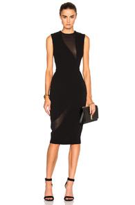 Victoria Beckham Double Crepe & Georgette Fitted Dress In Black