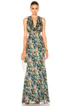 Cushnie Et Ochs Christina Cowl Draped Gown In Green,floral,abstract
