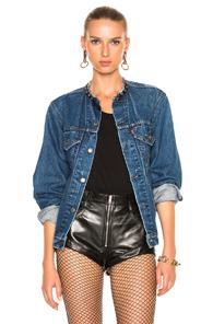 R13 Refurbished Choker Trucker Jacket In Blue
