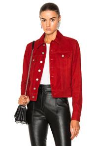 Saint Laurent Suede Moto Jacket In Red