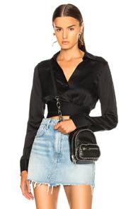 T By Alexander Wang Silk Crop Shirt In Black