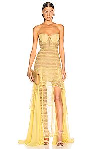 Jonathan Simkhai Embroidered Chiffon Bustier Gown In Yellow