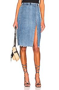 Re/done Levis Long Skirt In Denim Light