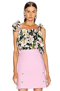 Dolce & Gabbana Floral Lilium Poplin Top In Black,green,floral