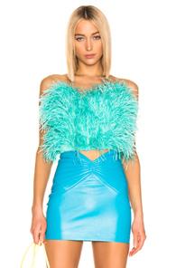 Attico Ostrich Feather Strapless Top In Green