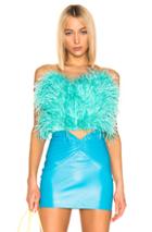 Attico Ostrich Feather Strapless Top In Green