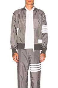 Thom Browne Ripstop Bomber In Gray,stripes,white
